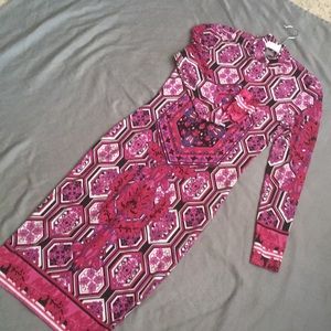 Mock neck pencil midi dress long sleeve